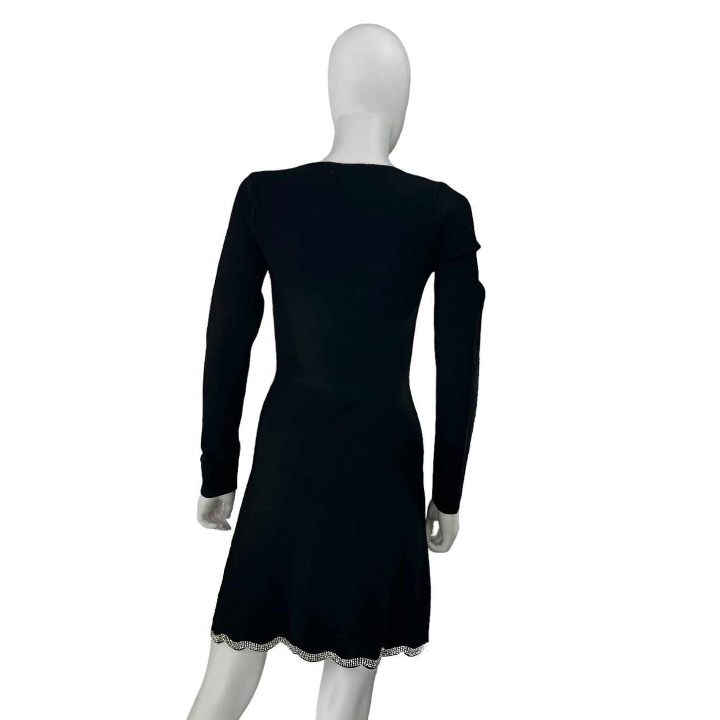 Moon River Black Scalloped Edge Long Sleeve Mini Dress