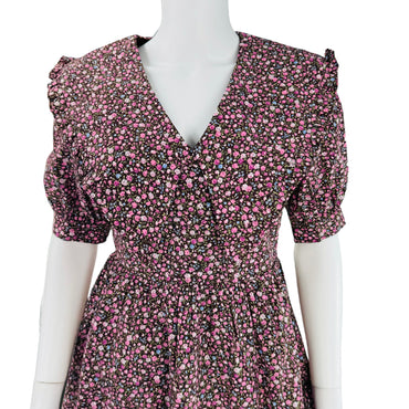 Hyacinth House Black and Pink Floral Victorian Inspired Sadie Mini Dress