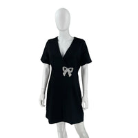 Hyacinth House Beaded Bow Amal Black Mini Dress