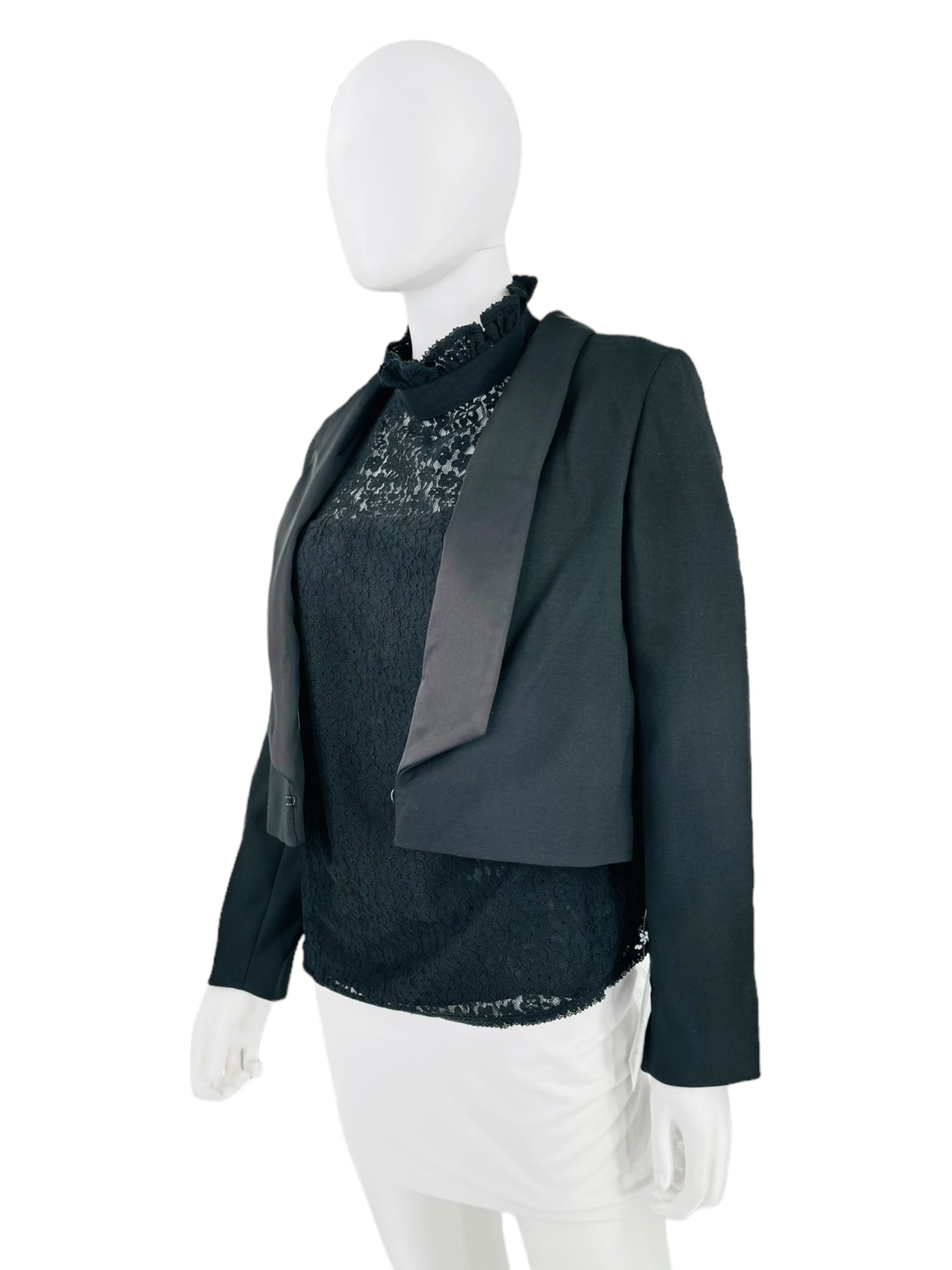 Rixo London Black Otto Cropped Tuxedo Jacket