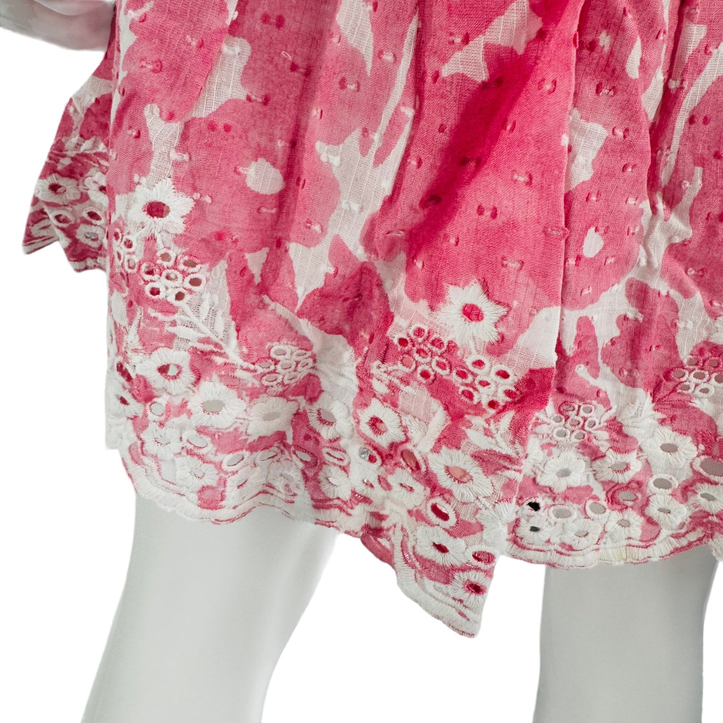 Ash & Eden Pink Milena Floral Swiss Dot Asymmetric Schiffli Mini Dress