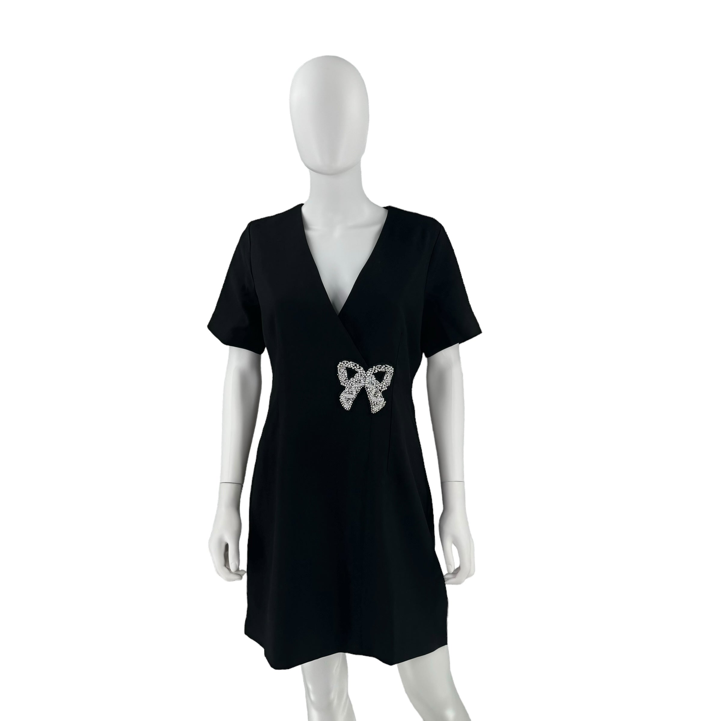 Hyacinth House Beaded Bow Amal Black Mini Dress