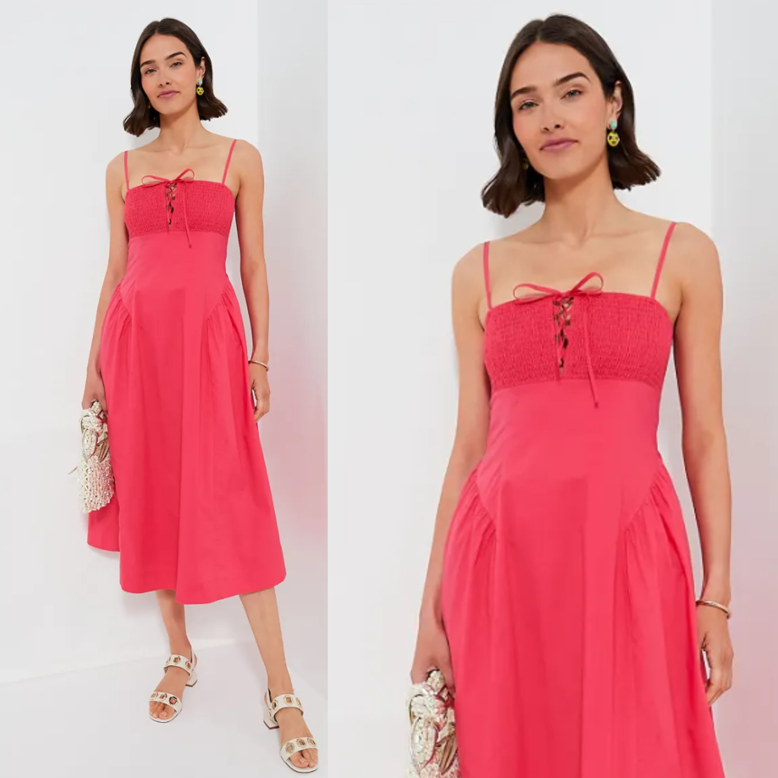 Hyacinth House NEW Pink Serafina Drop Waist Smocked Cotton Midi Dress Size S