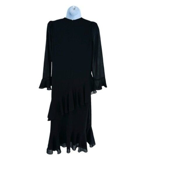 Tuckernuck NEW Black Sasha Long Sleeve Formal Ruffle Party Midi Dress Size S
