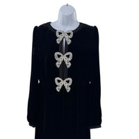 Saloni NEW Velvet Camille Bows Long Sleeve Formal Elegant Midi Dress Size 2