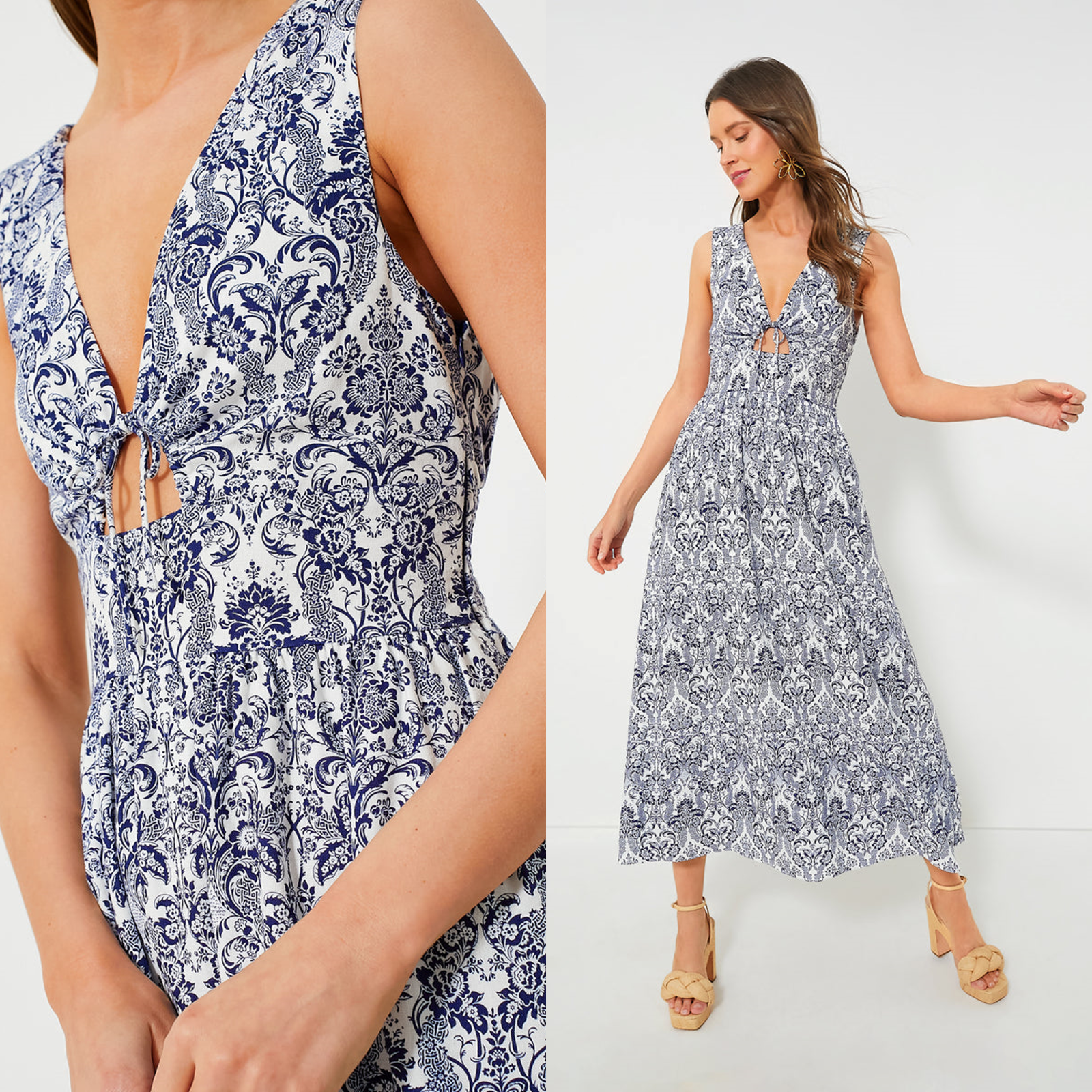 Hyacinth House NEW Navy Scroll Print Toula V Neck Sleeveless Maxi Dress Size XXL