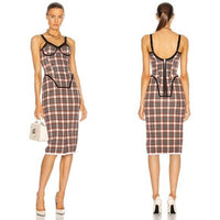 Burberry NEW Corset Red Black Nova Check Plaid Bodycon Midi Dress Size 2
