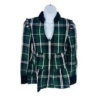 Tuckernuck NEW Green Tartan Plaid Velvet Trim Bristol Blouse Top Size XS