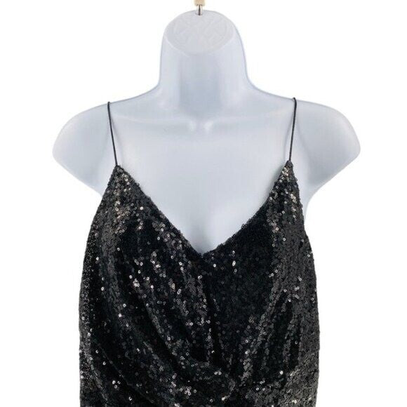 Petal & Pup | NEW Riri Sequin Cocktail V-Neckline Wrap Mini Dress Black Size L
