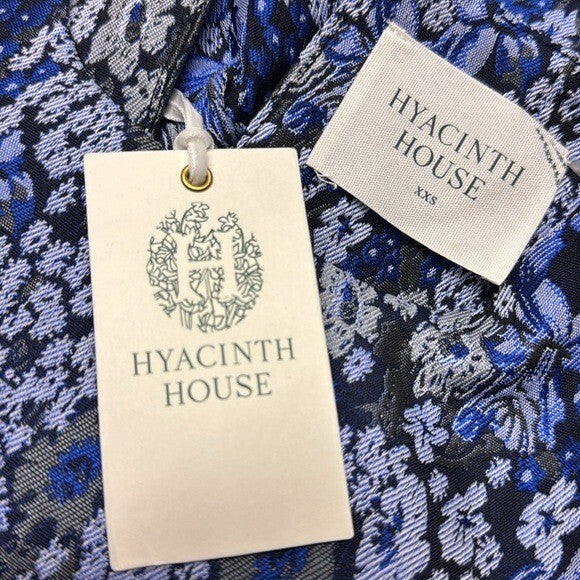 Hyacinth House NEW Blue Jacquard Priscilla Floral Puff Sleeve Blouse Size XXS