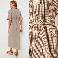 Pomander Place NEW Brown Gingham Seersucker Zacara Maxi Dress Size XL