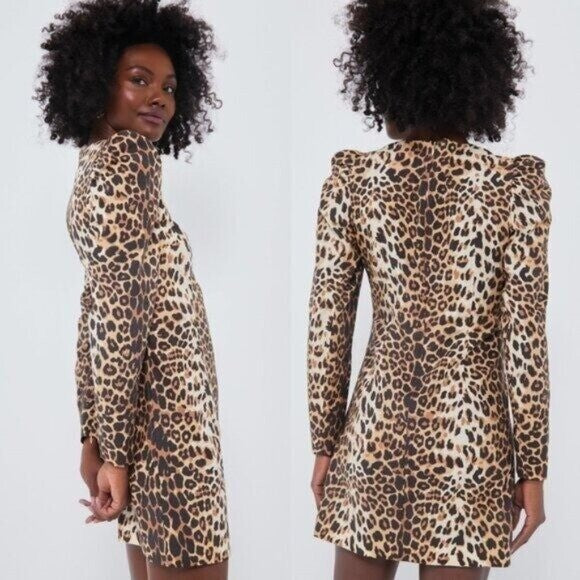 Tuckernuck x India Hicks NEW Leopard Domino Long Sleeve Party Mini Dress Size L