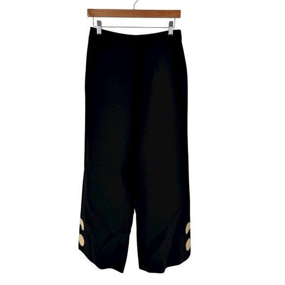 Alexis NEW Black High Waist Wide Leg Crop Gold Embellished Trouser Pant Size S