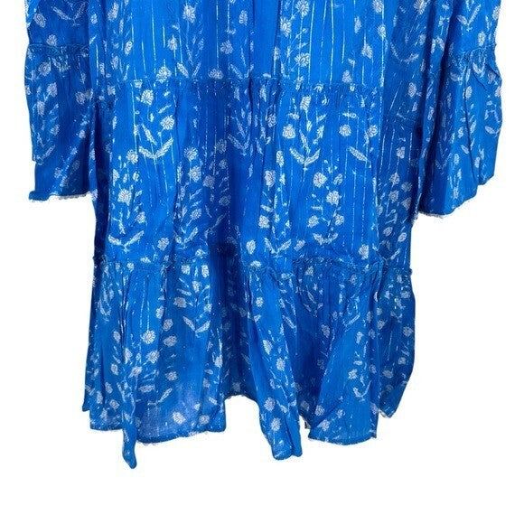 Juliet Dunn NEW Sapphire Small Flower Lurex Flared Sleeve Mini Dress Size S