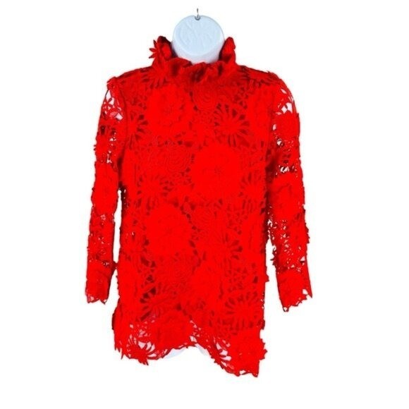 Tuckernuck | NEW Red Guipure Classy Lace Faye Bow Preppy Blouse Size XL