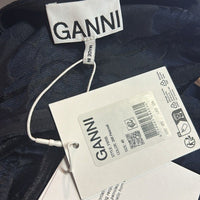 GANNI NEW Navy Blue Botanical Jacquard Formal Bow Strap Midi Dress Size 8