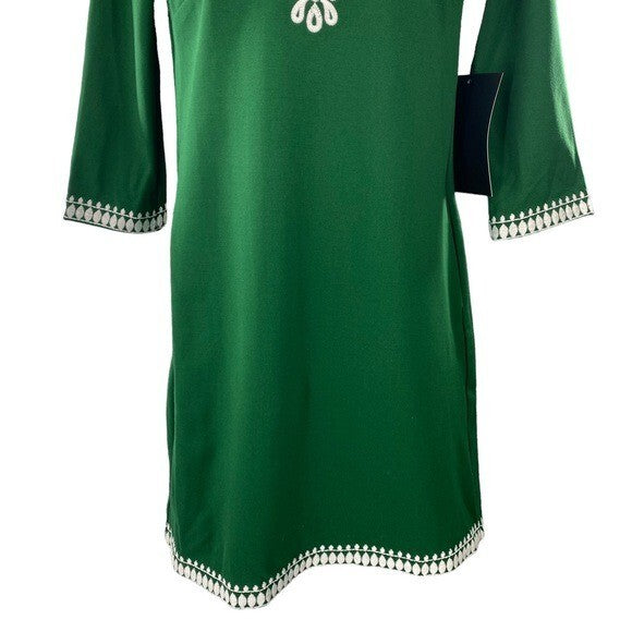Tuckernuck NEW Miguelina Green Embroidered Shift Mini Dress Size 2XS