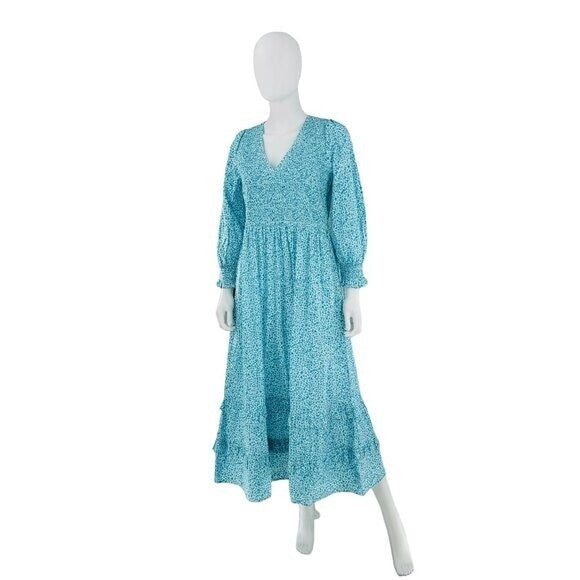 Pink City Prints NEW Blue Isabel Maxi Dress Ocean Ditsy Flower Size Small
