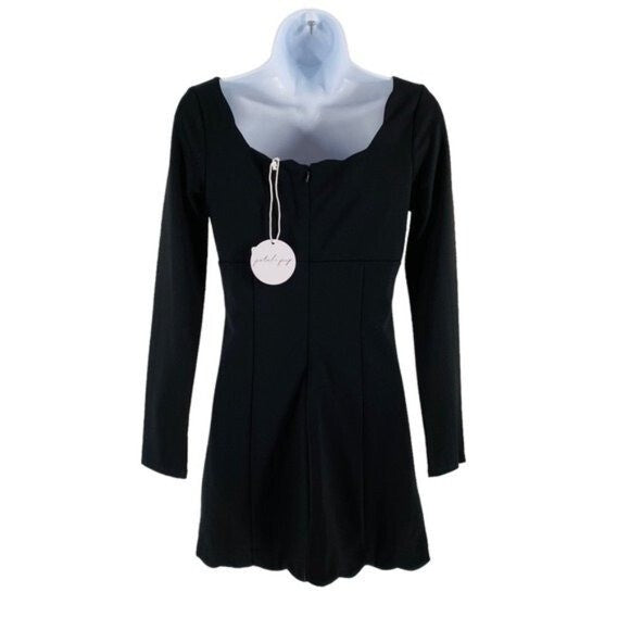 Petal & Pup x Storia NEW Eva Scalloped Black Long Sleeve Mini Dress Size M