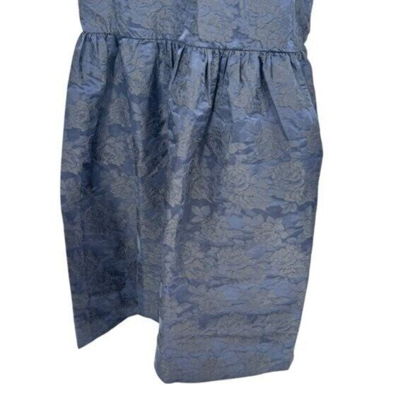 GANNI NEW Navy Blue Botanical Jacquard Formal Bow Strap Midi Dress Size 8