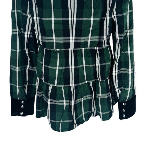 Tuckernuck NEW Green Tartan Plaid Velvet Trim Bristol Blouse Top Size XS
