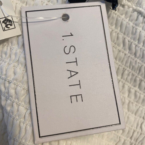 1. STATE NEW Off the Shoulder Smocked Bodice Midi Dress in New Ivory Size XXS