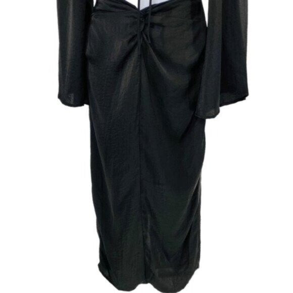 Petal & Pup NEW Sienna Satin Formal Black Midi Dress Matching Set Size L