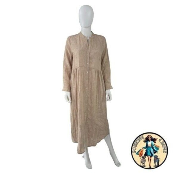 Pomander Place NEW Flax Lydell Tan Long Sleeve Button Down Maxi Dress Size Large