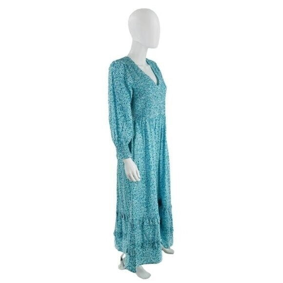 Pink City Prints NEW Blue Isabel Maxi Dress Ocean Ditsy Flower Size XS