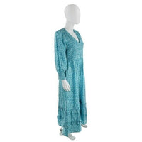 Pink City Prints NEW Blue Isabel Maxi Dress Ocean Ditsy Flower Size XS