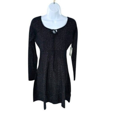 Hyacinth House NEW Black Metallic Long Sleeve Selena Knit Mini Dress Size L