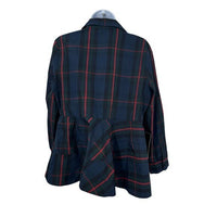 Pomander Place NEW Fraser Navy Plaid Ashlen Peplum Long Sleeve Blouse Top Size M