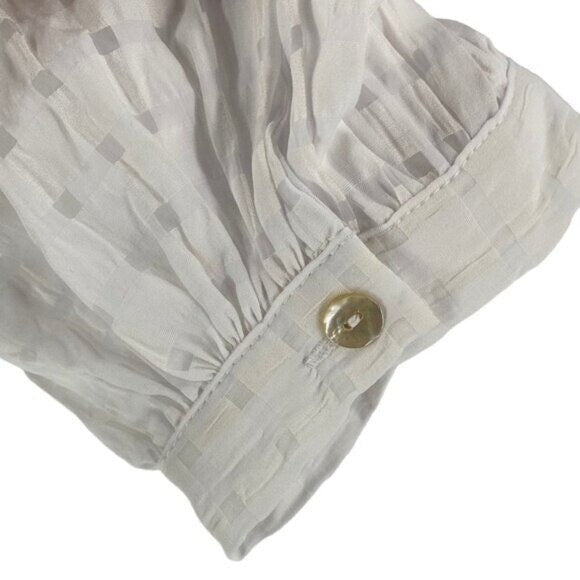 Pomander Place NEW White Textured Bonnie Gingham Puff Sleeve Blouse Size XS