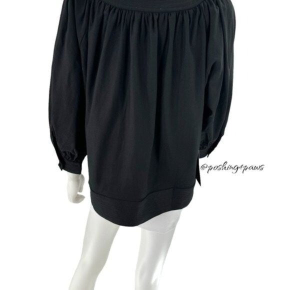 Pomander Place | NEW Black Koa Long Sleeve Notched Neckline Blouse Size Small