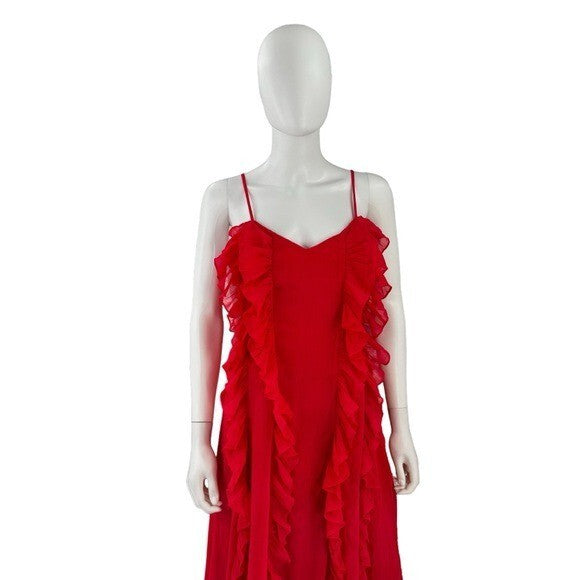 Endless Rose NEW Chiffon Ruffle Formal V Neck Midi Dress Womens Size Medium