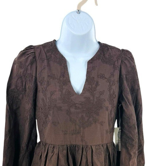 Hyacinth House | NEW Brown Becca V-Neckline Bell-Sleeved Mini Dress Size XS
