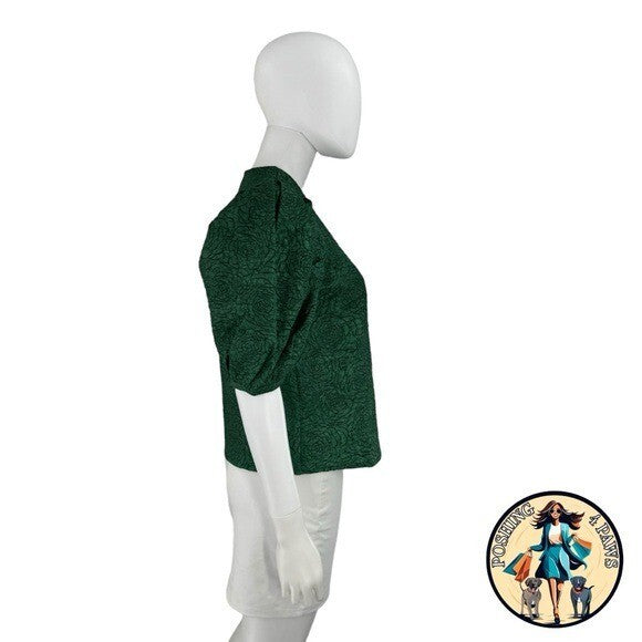 Hyacinth House NEW Green Jacquard Floral Puff Sleeve Noelle Blouse Size XS