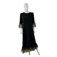 Pomander Place NEW Black Lillith Gold Lace Formal Maxi Dress Size S