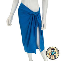 AEXAE Linen Wrap Beach Sarong Swim Cover Up Midi Skirt Pareo Ibiza Blue One Size