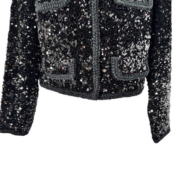 Self-Portrait NEW Black Sequin Cropped Evening Cocktail Party Jacket Size 0 XS