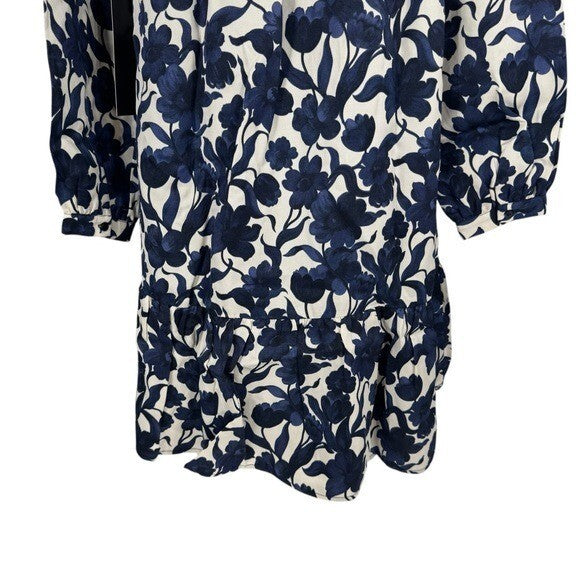 Tuckernuck NEW Blue Poppy Palmerston Drop Waist Long Sleeve Mini Dress Size XXS