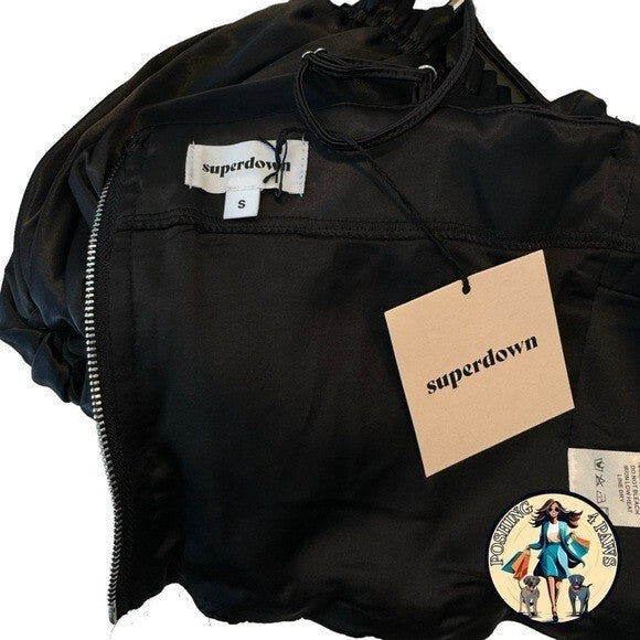 superdown Black Satin Off the Shoulder Phoebe Corset Top in Black Size Small