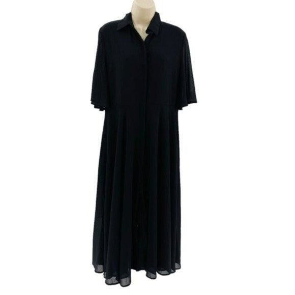 Pomander Place | NEW Black Maeve Classic Collared Shirt Maxi Dress Size Small