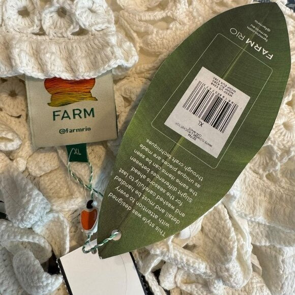 Farm Rio NEW White Flowers Crochet Handmade Peplum Scoop Neck Top Size XL