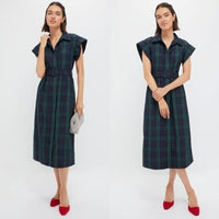 Tuckernuck NEW Blackwatch Chloe Plaid Navy Green Classic Midi Dress Size S