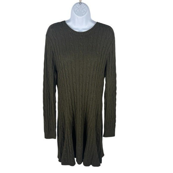 Polo Ralph Lauren NEW Green Cable Knit Long Sleeve Knee Length Casual Dress XL