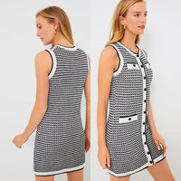 Pomander Place NEW Navy Stripe Bardot Sleeveless Knit Classic Mini Dress Size M