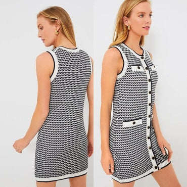 Pomander Place NEW Navy Stripe Bardot Sleeveless Knit Classic Mini Dress Size M