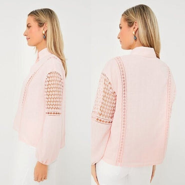 Tuckernuck | NEW Pink Salt Eyelet Jane Long Blouson Sleeve Blouse Size XXL