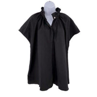 Pomander Place | NEW Black Rae Short Cap Sleeve Ruffle Collar Blouse Size S